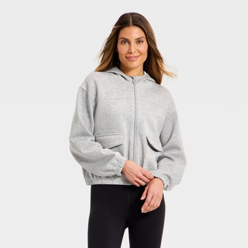 Women's Airy Sleek Full Zip Scuba Hooded Jacket - All in Motion Heatherd Gray M